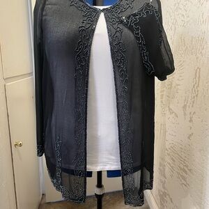 Signature Black Sheer Top with Beaded Trim